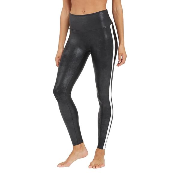 NWT Spanx Faux Leather In Black White Stripe Leggings Women’s Size XL - Picture 3 of 10